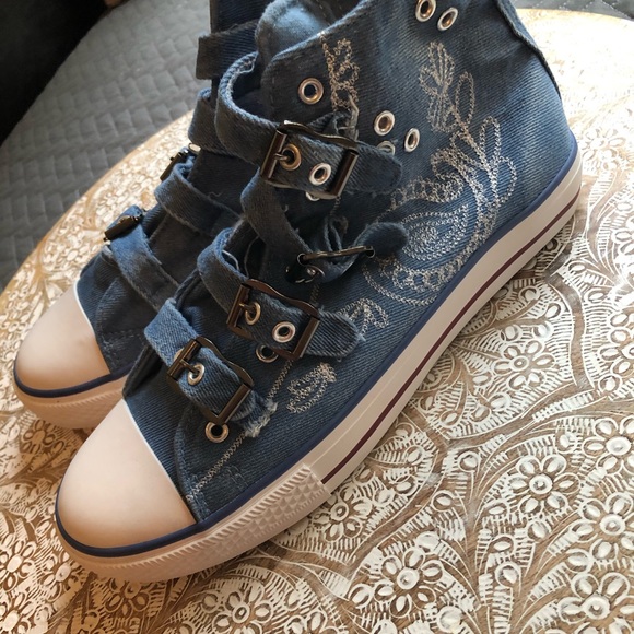 New Paisley Embroidered Denim High Top Sneakers - Picture 10 of 13